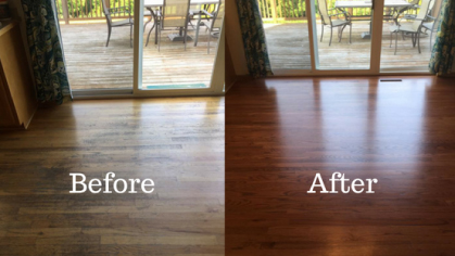 Finished hardwood refinishing project near Atlanta, GA with premium clean details