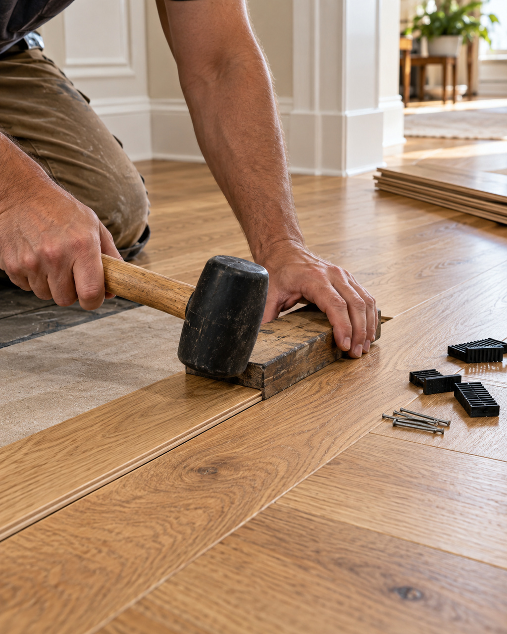 Solid hardwood flooring installation project in Atlanta, GA