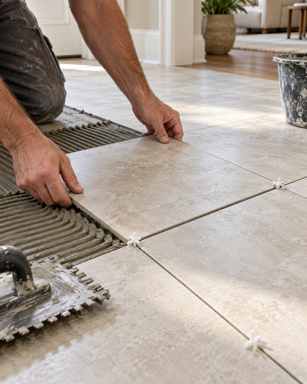 Porcelain tile flooring installation project in Atlanta, GA